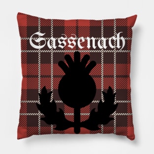 Sassenach with red plaid and thistle design Pillow