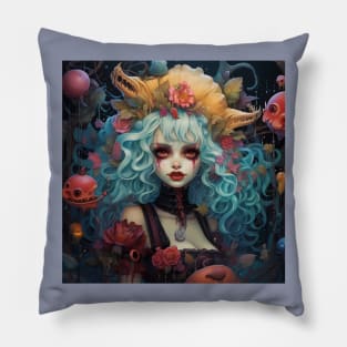 Little gothic pirate girl Pillow