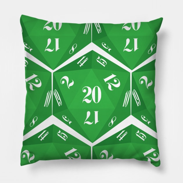 Green 20-Sided Dice Design Pillow by GorsskyVlogs