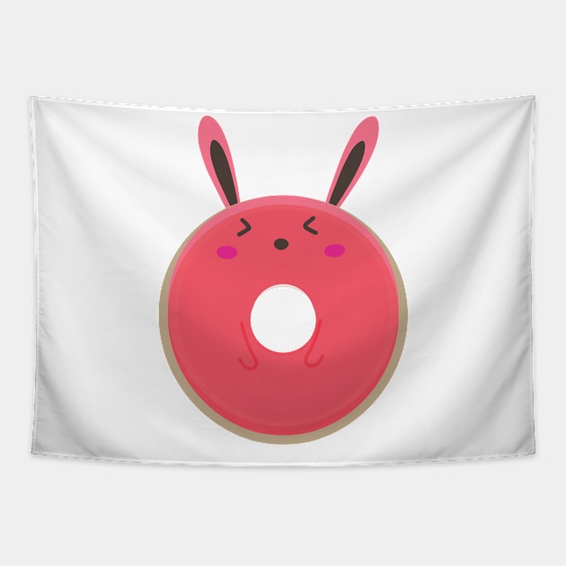Pink Donut Blushing Bunny Rabbit Tapestry by InkyArt