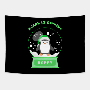 Xmas is Coming Happy Penguin (Green) Tapestry