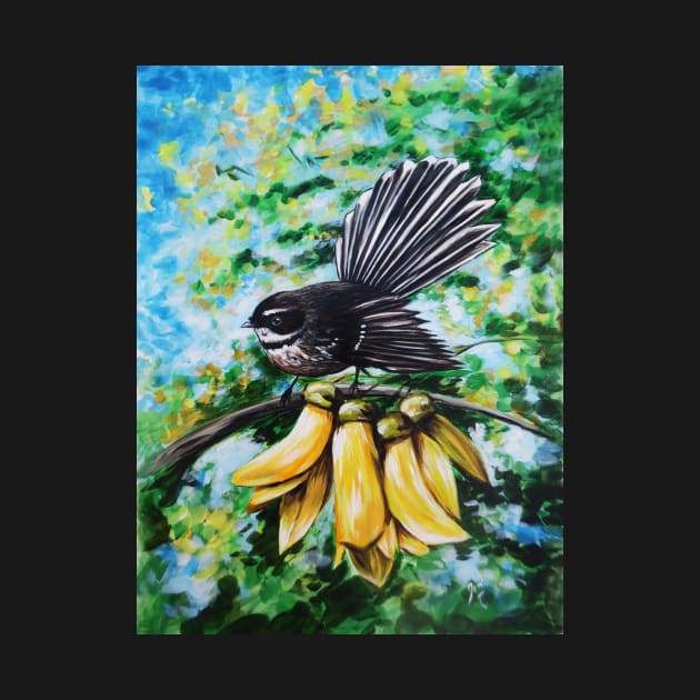 Fantail in Kowhai Blooms by irajane