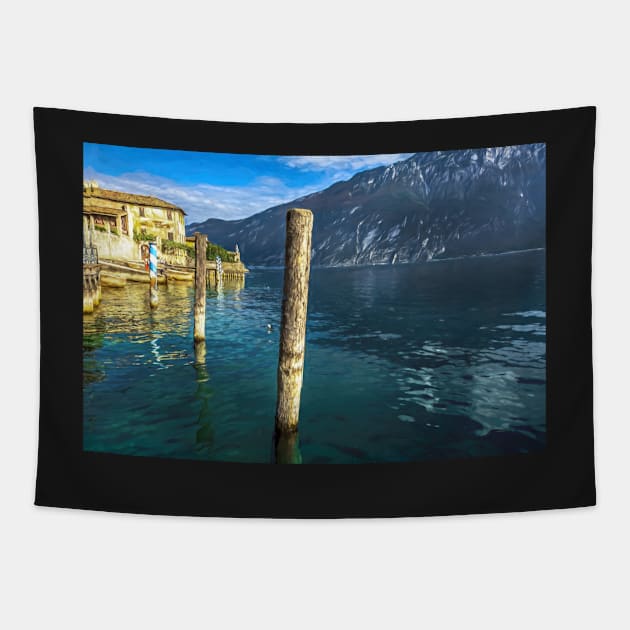 The waterside at Limone Sul Garda Tapestry by IanWL