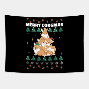 Corgi Christmas Tree Pileup Tapestry