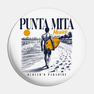 Vintage Surfing Punta Mita, Mexico // Retro Surfer Sketch // Surfer's Paradise Pin