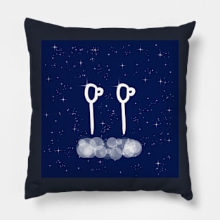 Headphones, headset, listening, music, sound, technology, light, universe, cosmos, galaxy, shine, concept Pillow