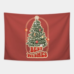 Best wishes Christmas Tree Retro Vintage Tapestry