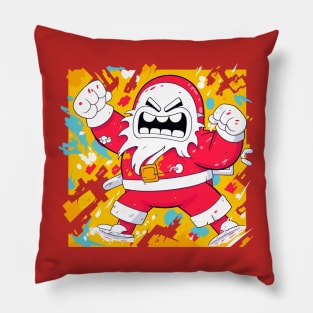 Pop Art Santa: A Colorful and Angry Christmas Illustration Pillow