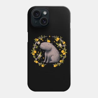 Cottagecore Aesthetic Capybara Chilling With Orange on Head | Goblincore Capy Yuzu Citrus Fruit Blossom Flowers Meditating - Dreamcore Fairytale Mycology Fungi Shrooms Forager Foraging Pet Mat Bandata Phone Case