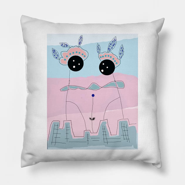 Kids Walking on Buildings Stick Figure Pillow by Eigo Wild