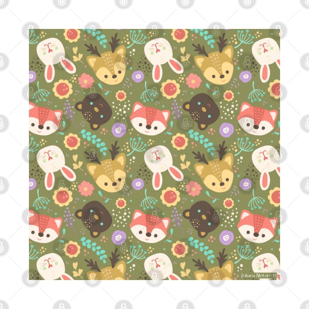 Cute Woodland Animals and Flowers Pattern by julianamotzko