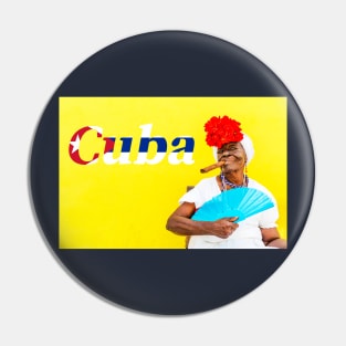 Cuban Woman With Cigar And Cuba Text Pin