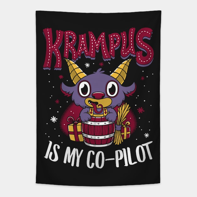 Krampus is my Co-Pilot - Creepy Cute Children's Book Christmas Monster Tapestry by Nemons