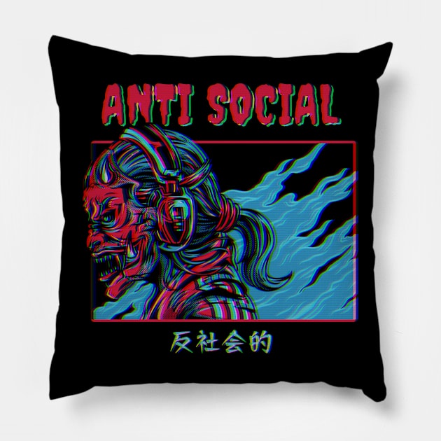 Vaporwave Antisocial Anime Oni Demon Pillow by Sugoi Otaku Gifts