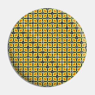 1970s Retro Inspired Polyhedral Dice Set and Leaf Seamless Pattern - Yellow Pin
