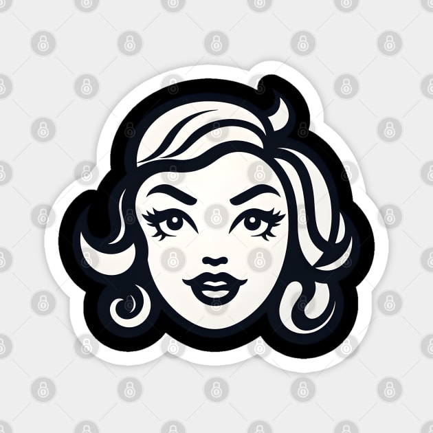 Classic Retro Pin-Up Girl Head in Monochrome Style Magnet by AIHRGDesign