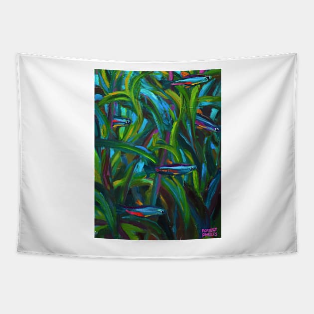 Neon Tetras Swimming in Seaweed by Robert Phelps Tapestry by RobertPhelpsArt