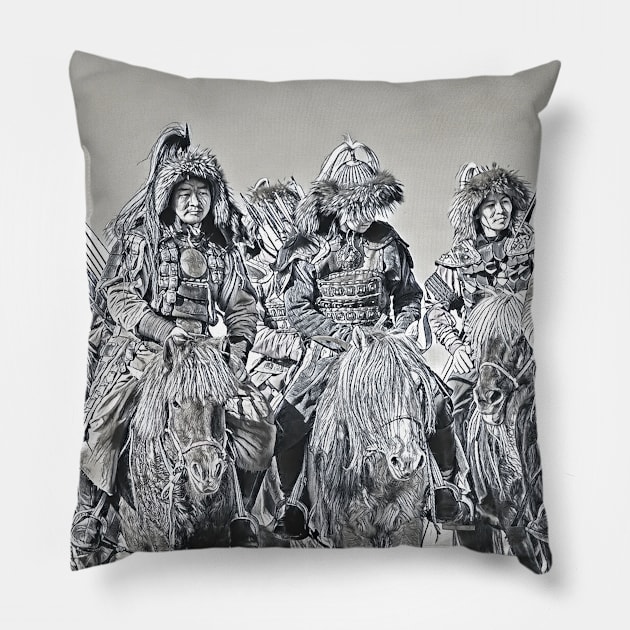 Mongolian Warrior 4 Pillow by Art by Awais Khan