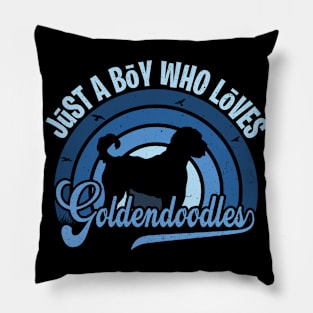 Funy Quote Just A Boy Who Loves goldendoodles Blue 80s Retro Vintage Sunset Gift IdeA for boys Pillow