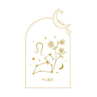 Leo Zodiac Constellation and Flowers - Astrology and Horoscope T-Shirt