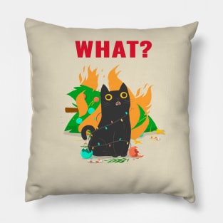 What? Cat with burning christmas tree Pillow