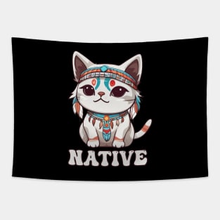 Kawaii Native American Indian Cat Tapestry