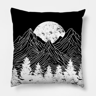 Mountain Moon Line Art Nature Camping Adventure Pillow