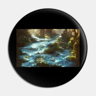 Painting Mountain River Landscape Pin