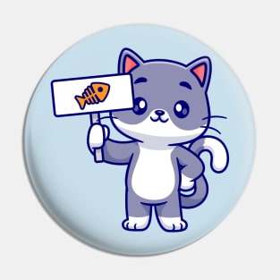 Cute Cat Holding Fish Board Cartoon Pin