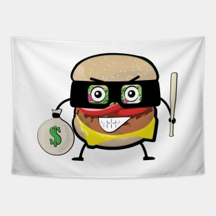 Burger Bandit - Funny Character Illustration Tapestry