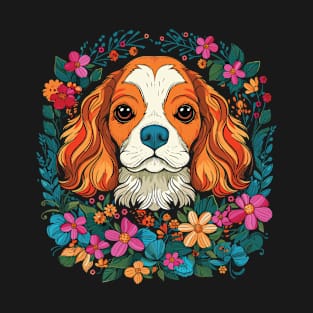 King Charles Spaniel with wild flowers illustration T-Shirt