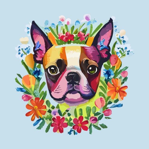 Boston Terrier Floral Design by DestructoKitty