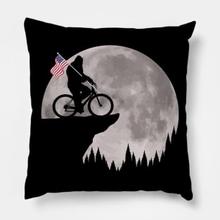 Bigfoot Riding BIke American Flag Pillow