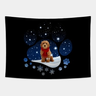 Snow Paw Red Goldendoodle Christmas Winter Holiday Tapestry