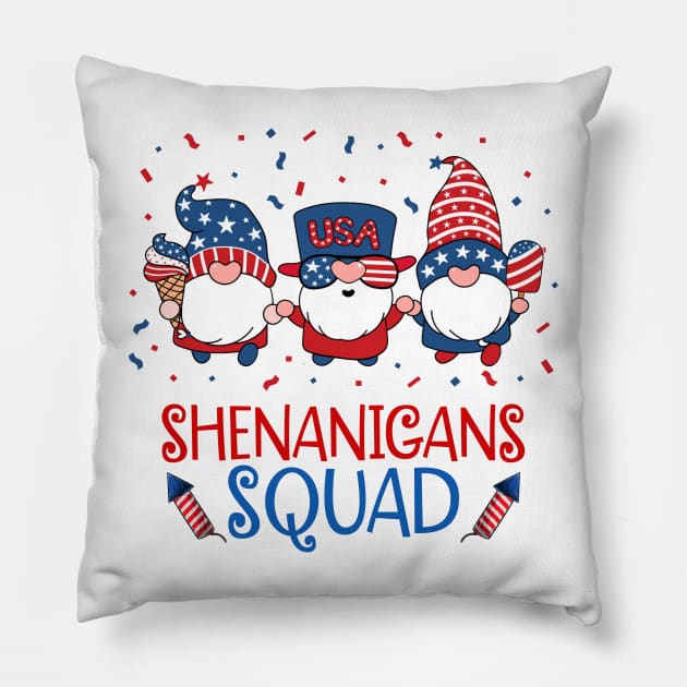 Shenanigans Squad 4th Of July Gnomes USA Independence Day Pillow by nikolay