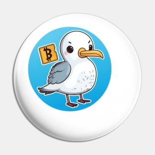 Cute Albatross with Bitcoin Bill - Cartoon Style Pin