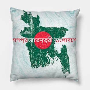 Green Marble Style Bangladesh Map and Flag Souvenir Pillow