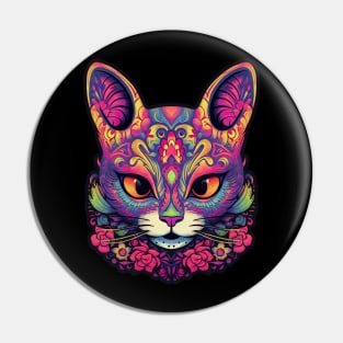 Tropical Sunrise Sugar Skull Cat Pin