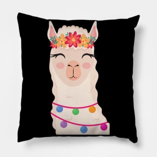 Floral Crown Llama Red and orange Flowers Pillow