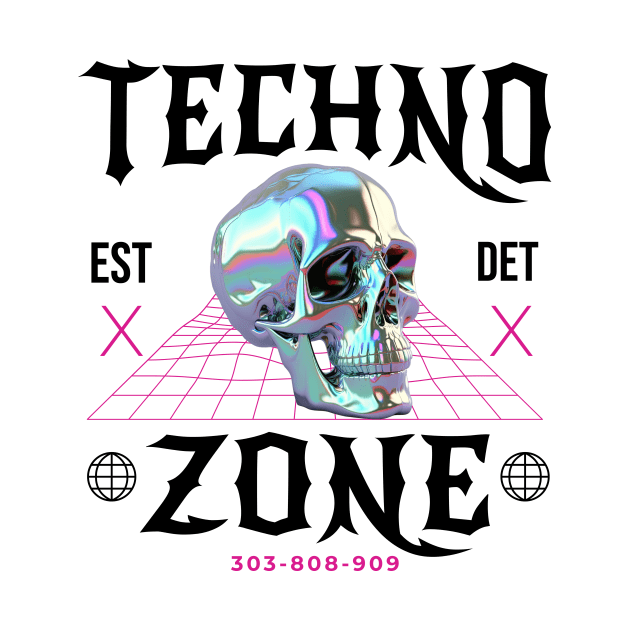 TECHNO - Techno Zone Skull (Black/pink) by DISCOTHREADZ 