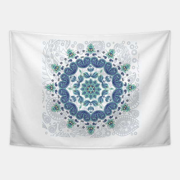 Blue Paisley Kaleidoscope Mandala Tee Tapestry by DISmithArt