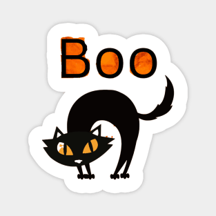 Boo Cat with arched black cat and orange eyes Magnet