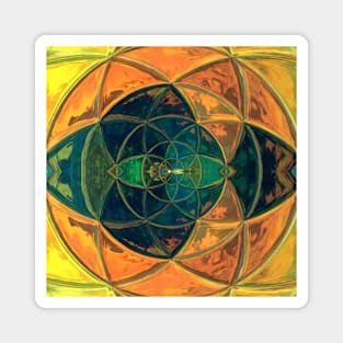 Mosaic Kaleidoscope Flower Blue Green Orange and Yellow Magnet