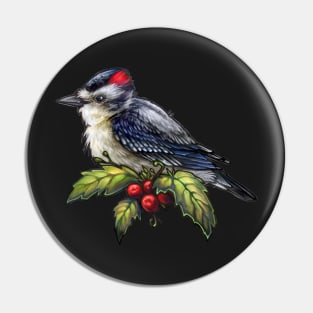 Holiday Bird Downy Woodpecker Pin