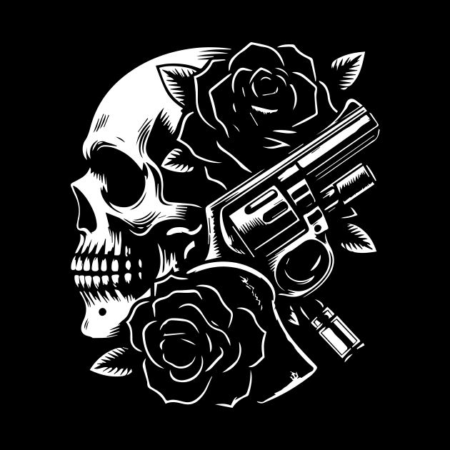 skull, roses and gun by lkn