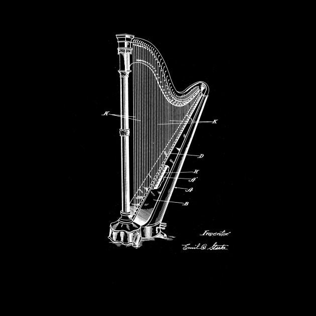 Harp Vintage Patent Drawing by TheYoungDesigns