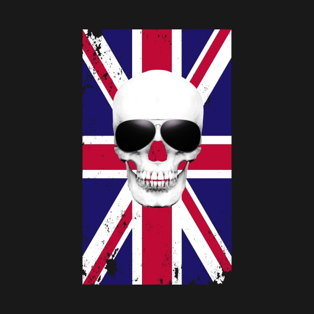 Distressed Union Jack Flag With a Skull Wearing Sunglasses UK United Kingdom Great Britain British by DazzlingApparel