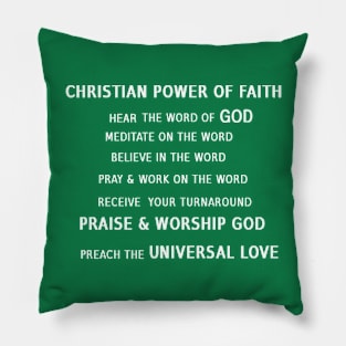 Christian Power of Faith Illustration on Green Background Pillow