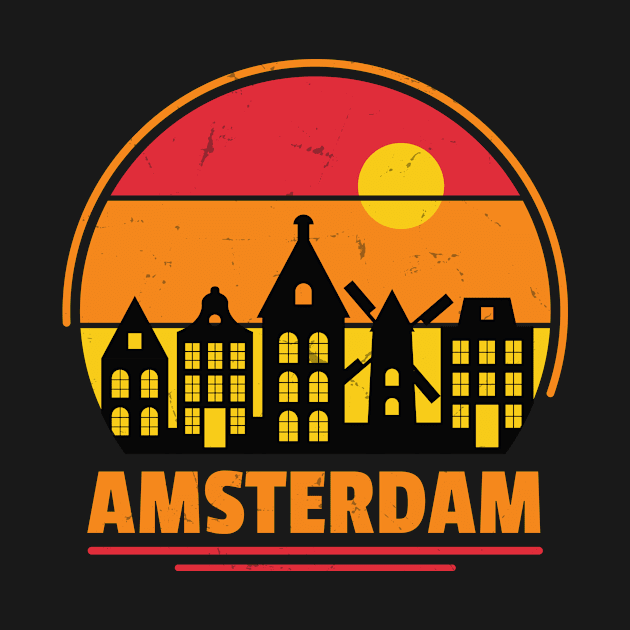 Amsterdam Skyline Retro Style by ZnShirt