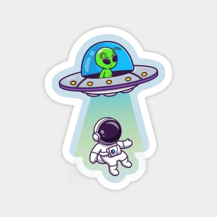 Cute Alien Spaceship UFO Invasion Astronaut Cartoon Magnet